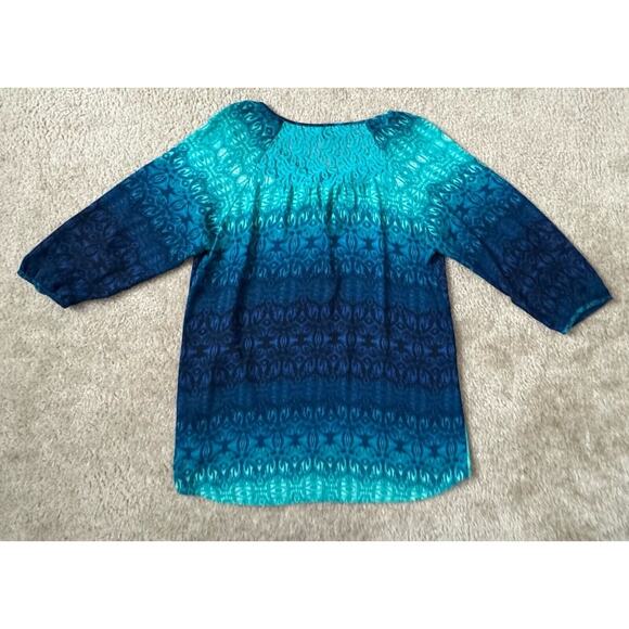 Zac & Rachel Stretch Knit Blue Green Ombre Tunic Blouse Dipped Hem Size Medium - Picture 4 of 10